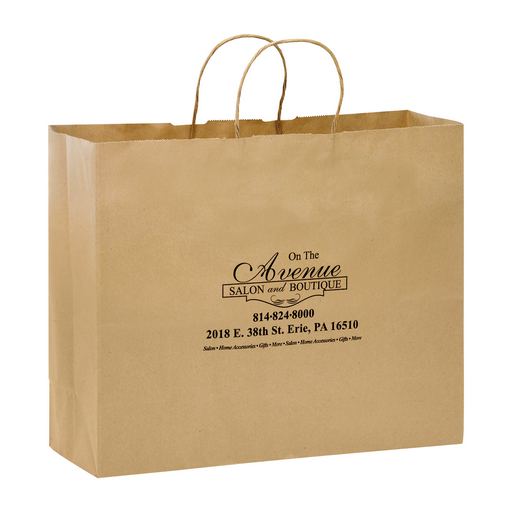 Custom Printed Natural Kraft Paper Shopper Tote Bag (16"x6"x12") - Flexo Ink - 1N16612-FI